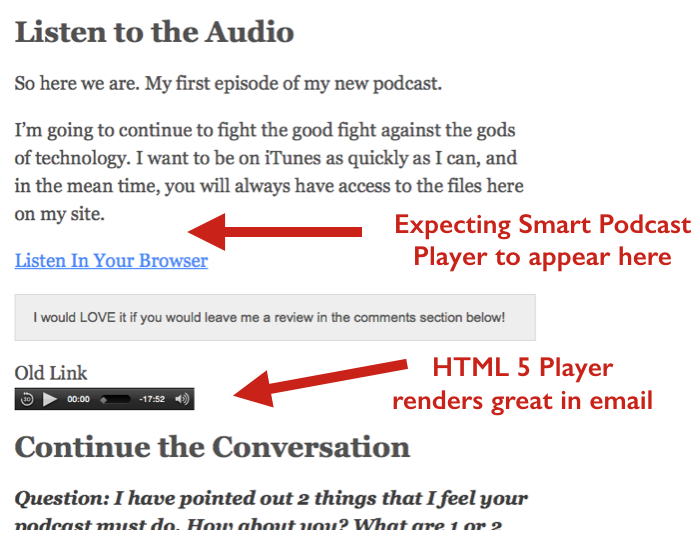Get Noticed Theme Michael Hyatt Missing Smart Podcast Player HTML5 Player Present Annotated